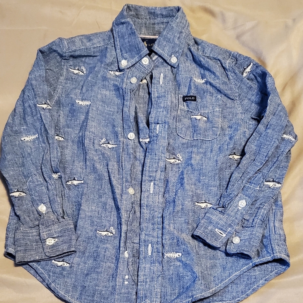 Polo Ralph Lauren Toddler Boys Fish Bone Button Down Dress Shirt, Size 3T